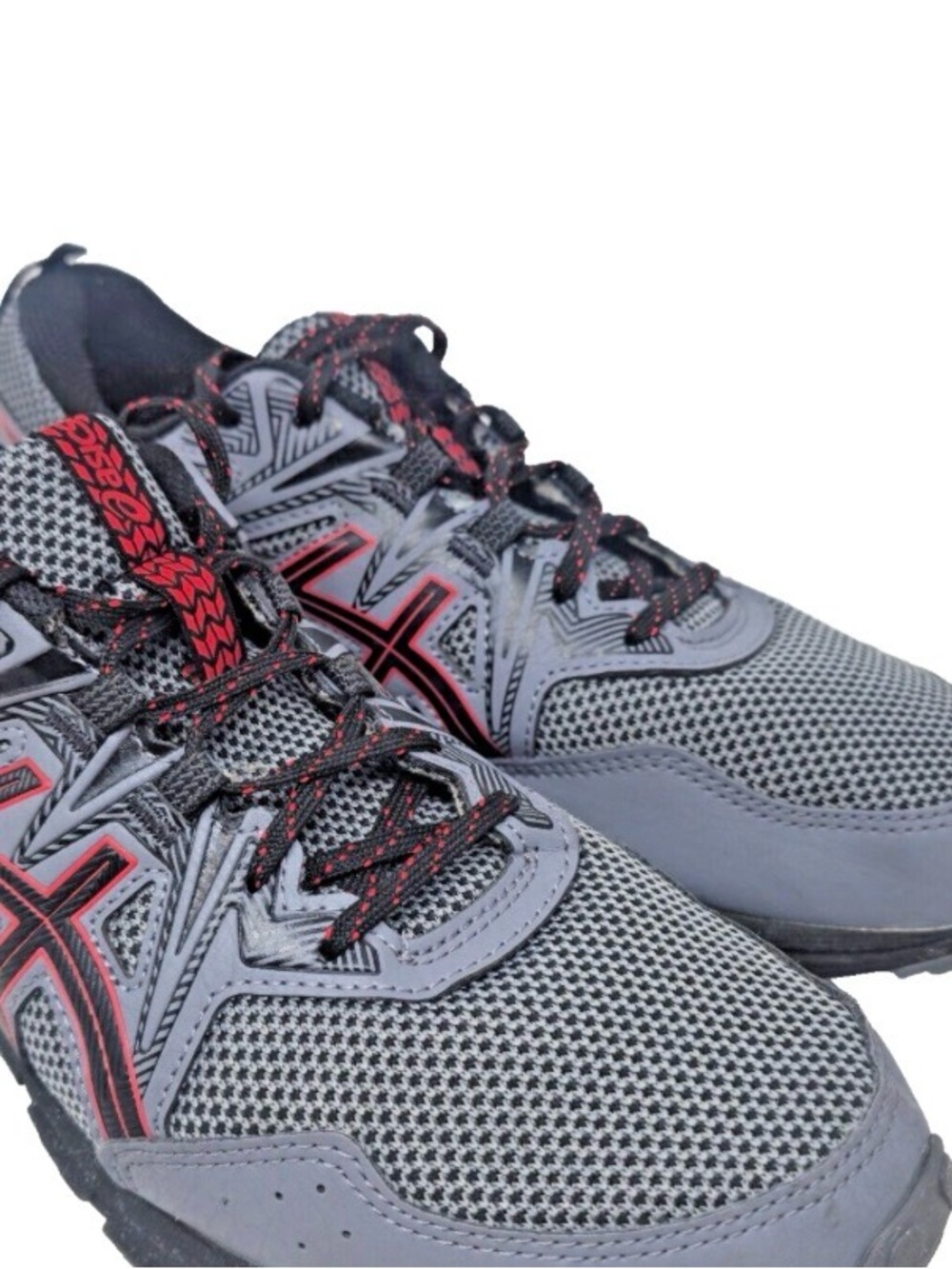 Asics Gray and Red Mesh Athletic Sneakers